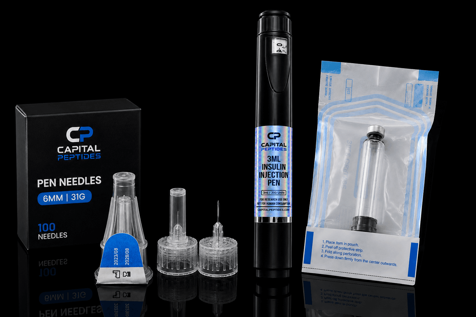 Insulin Injection Pen Kit Pen + 3 Cartridges + 50 Needles